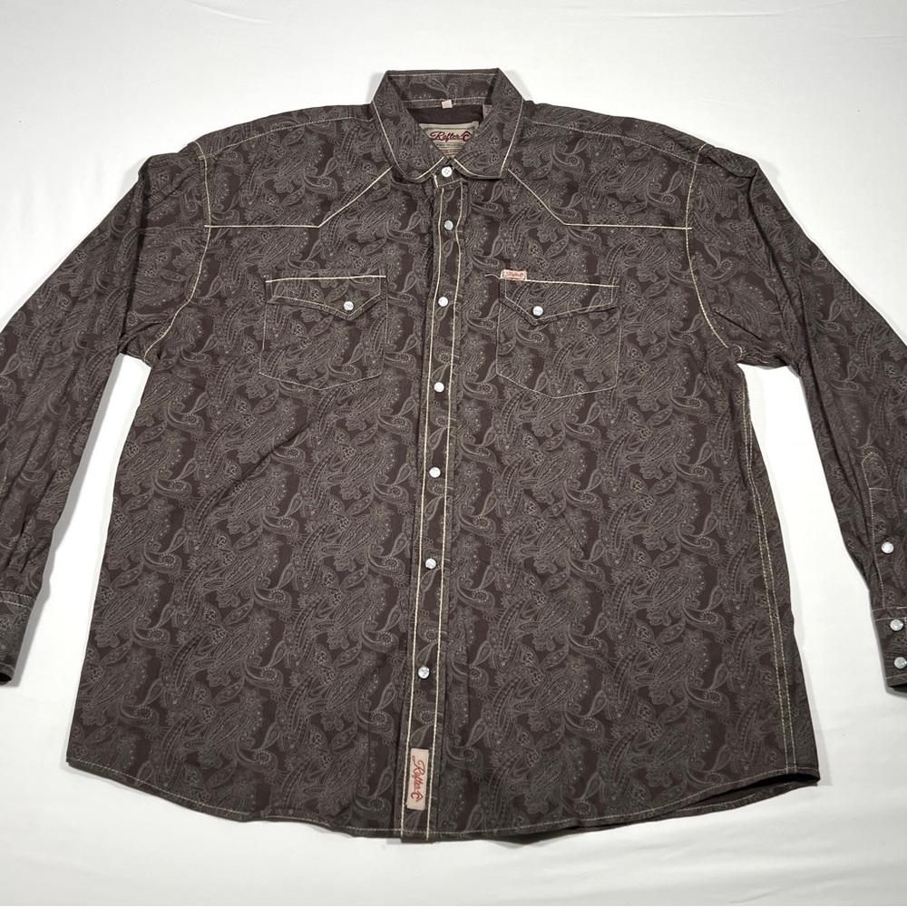 Rafter C Pearl Snap Shirt Mens XXL Brown Paisley Cotton Western Cowboy